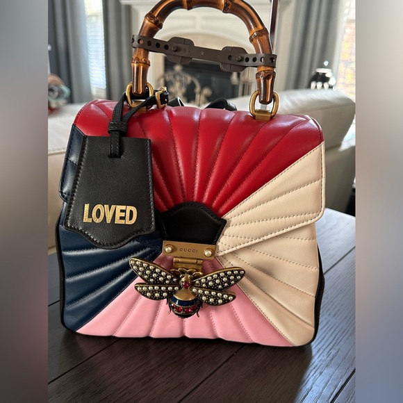 Authentic GUCCI - Queen Margaret Bee Bamboo Top Handle Quilted Leather Backpack - Picture 6 of 12